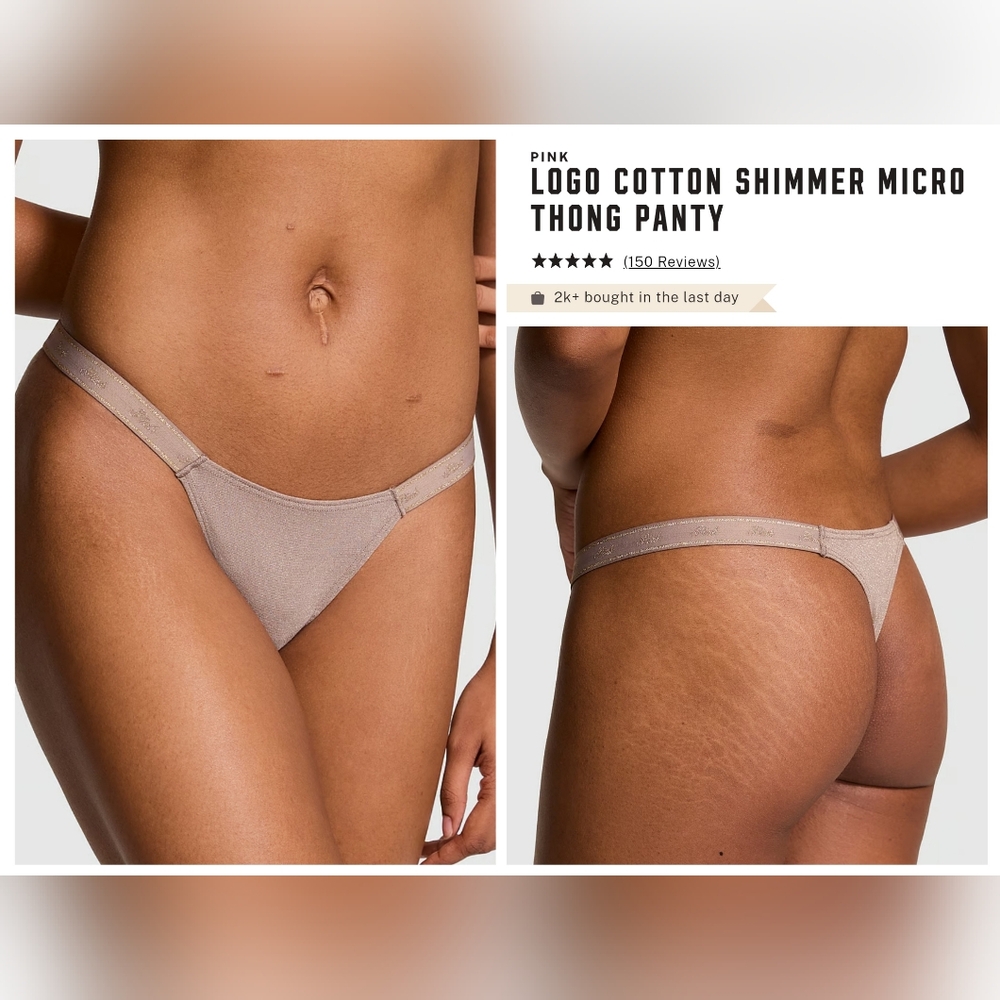 Victoria's secret PINK LOGO COTTON SHIMMER MICRO THONG PANTY XS